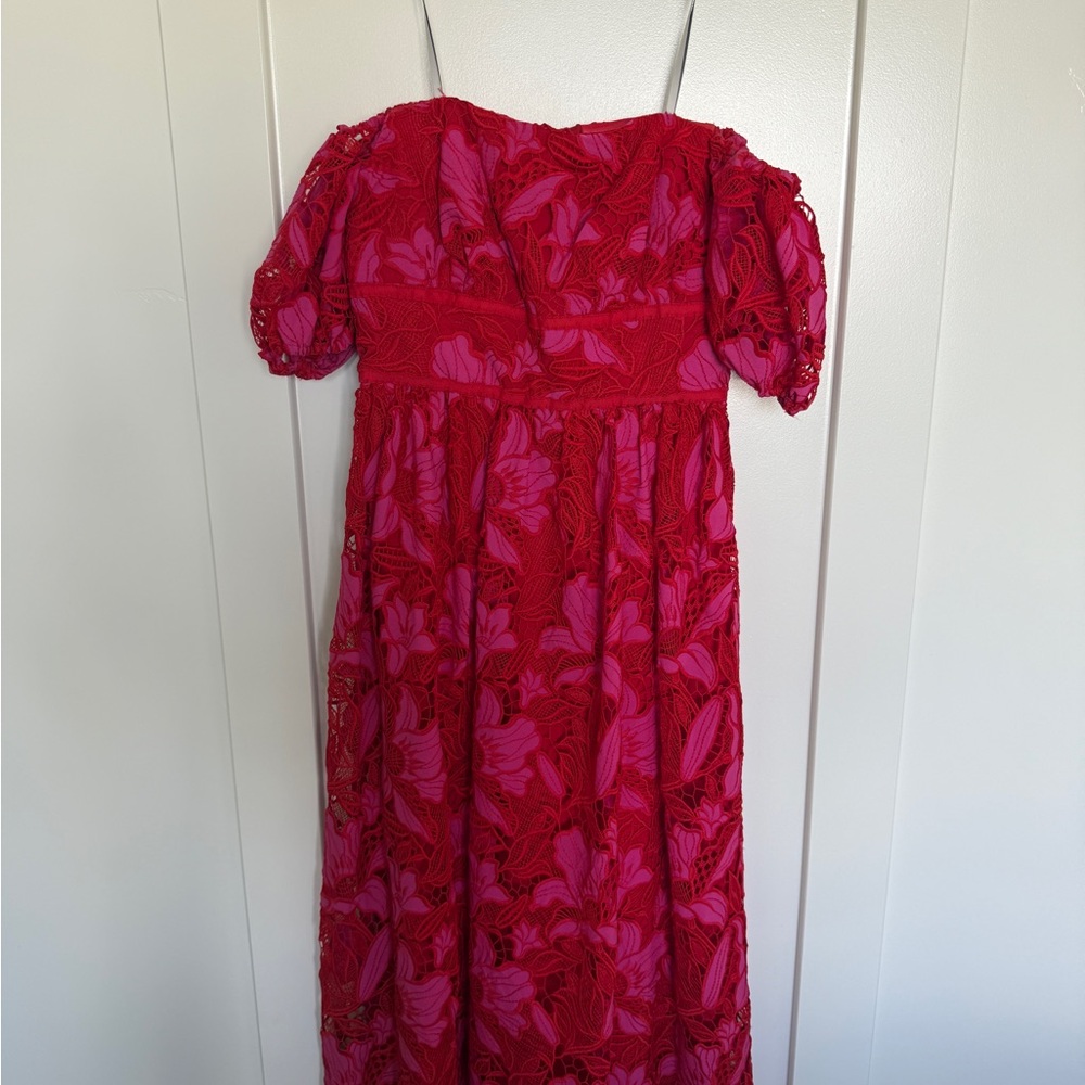 Red and Pink Floral Lace Dress